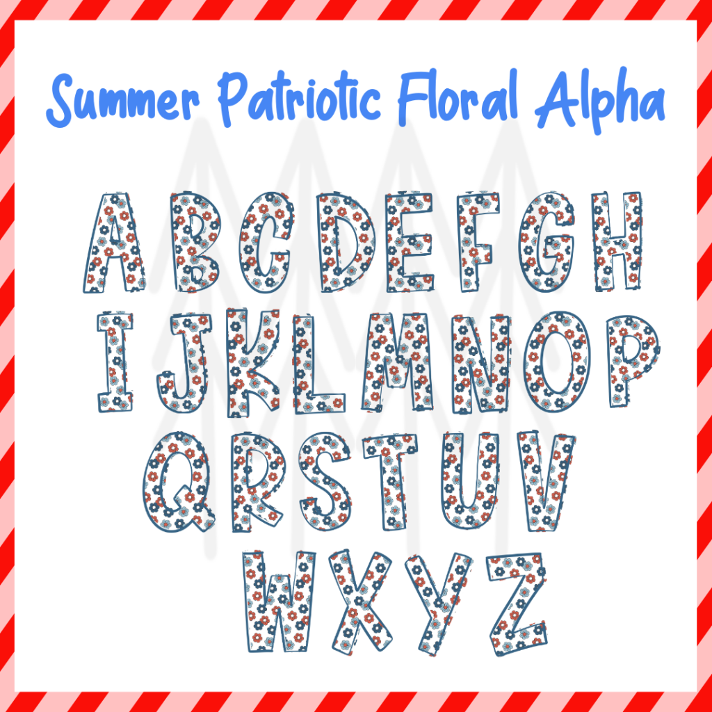Summer Patriotic Floral Alphabet (Dtf Transfer) Transfer