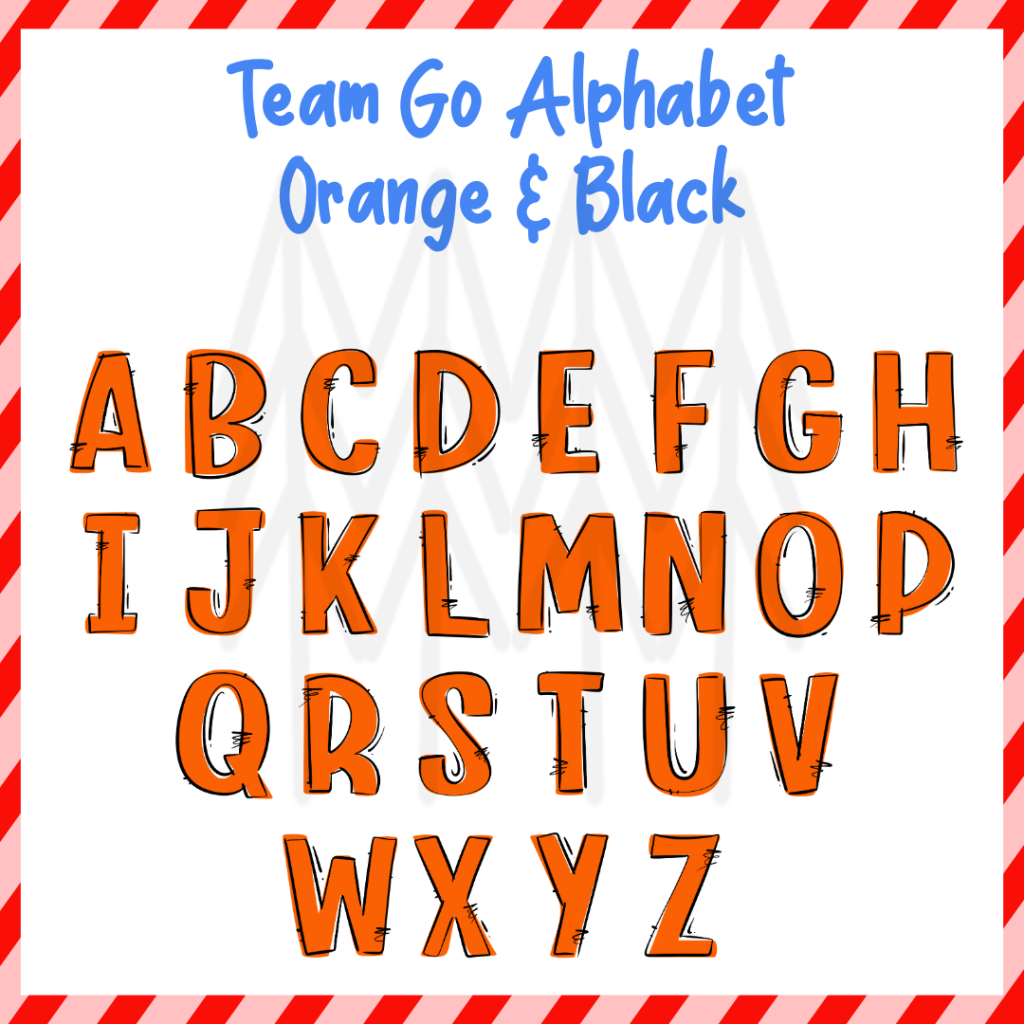 Team Go Alphabet - Orange & Black (Dtf Transfer) Transfer